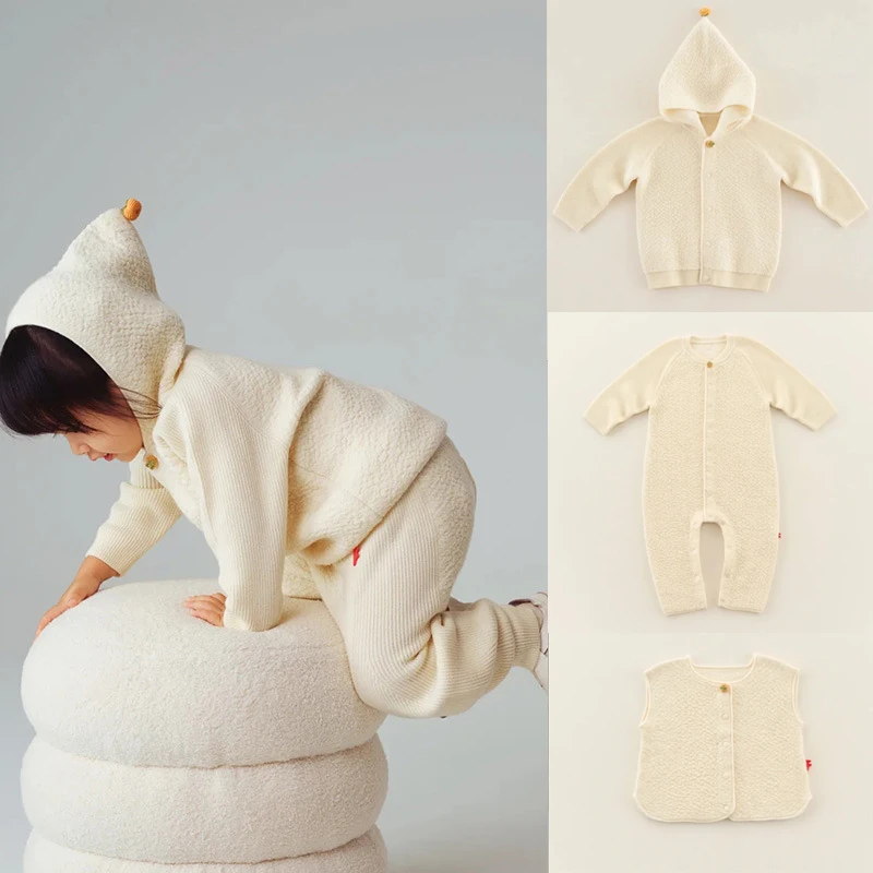 

Kids Hooded Sweaters and Knit Pant Clothing Sets Baby Boys Girls Cute Vest Outwear Tops Jumpsuits