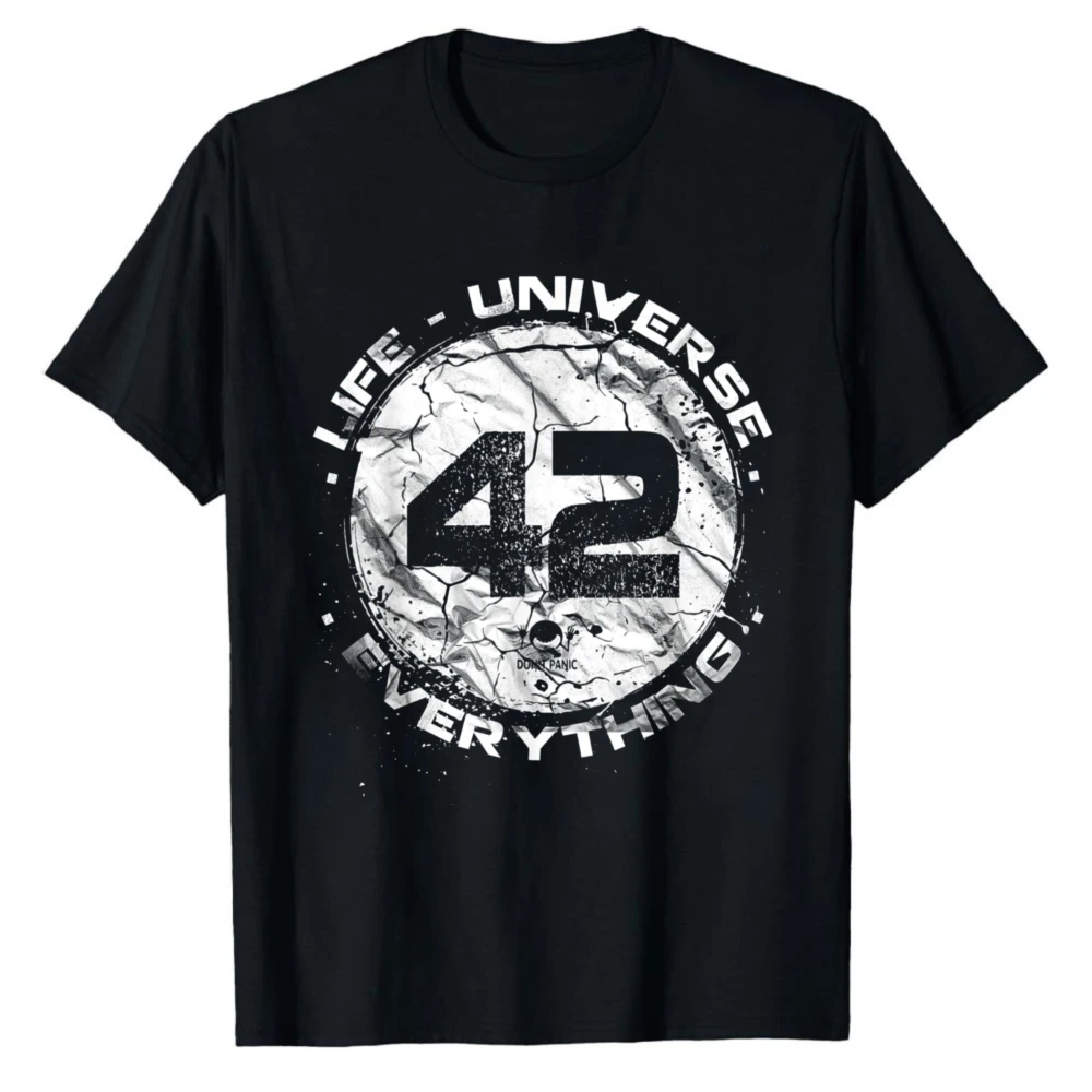 

The 42 Answer To Life The Universe and Everything Unisex T-Shirt Hitchhikers Guide To The Galaxy Distressed Graphic Commuter Tee