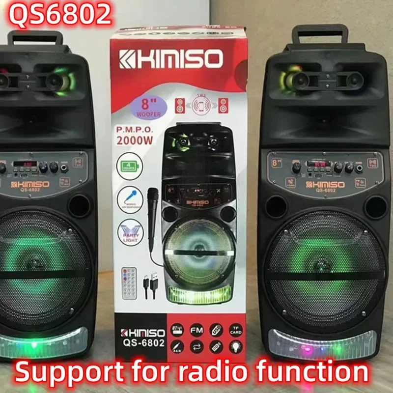 2000W High-power Outdoor Speaker LED Trolley Case Portable FM Radio Bluetooth Boombox with Wired Microphone Household Karaoke