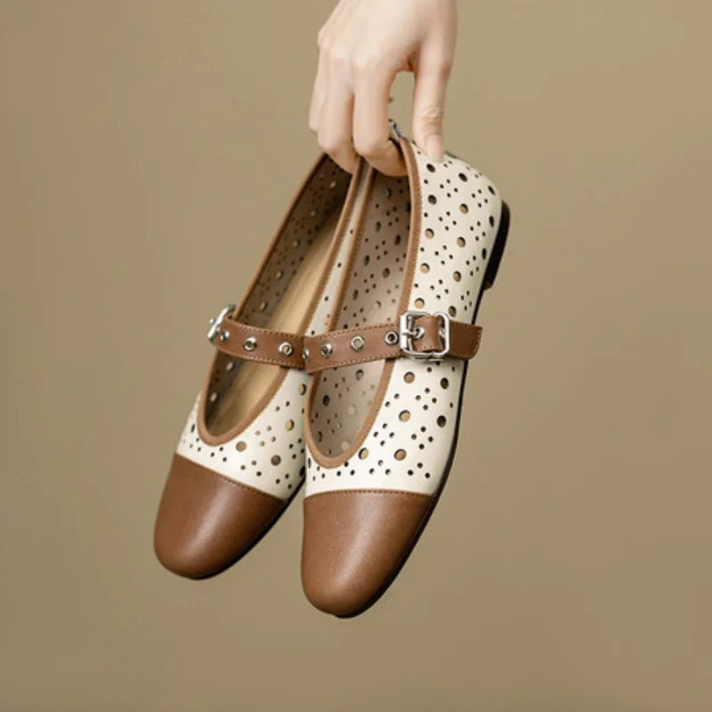 

Дышащие полые балетки с сеткой, новинка 2025, стильные туфли на плоской подошве с рыболовной сеткой и ромбовидной пряжкой, женская обувь Мэри Джейн
