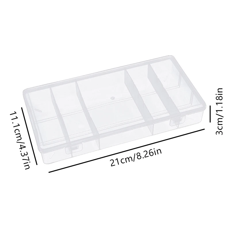 Transparente rechteckige 5-Gitter-Aufbewahrungsbox mit Abdeckung für Wimpernverlängerungswerkzeuge, Kleber, Pinzettenhalter, Make-up-Organizer