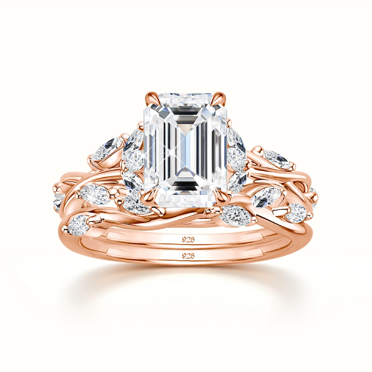 3CT Emerald Cut Moissanite Engagement Ring 925 Sterling Silver Twisted Vine Band Accents Women's Wedding Promise Fine Jewelry 