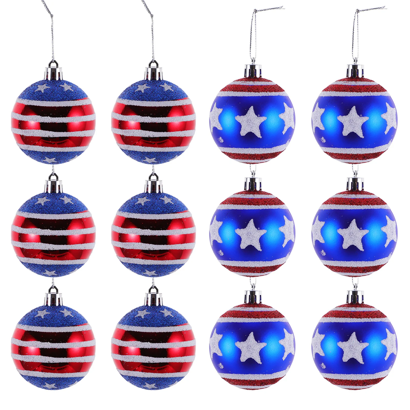 

12Pcs Independence Day Hanging Ball Flag Pattern Plastic Pendant Party Decor 4th of July Hanging Ornament