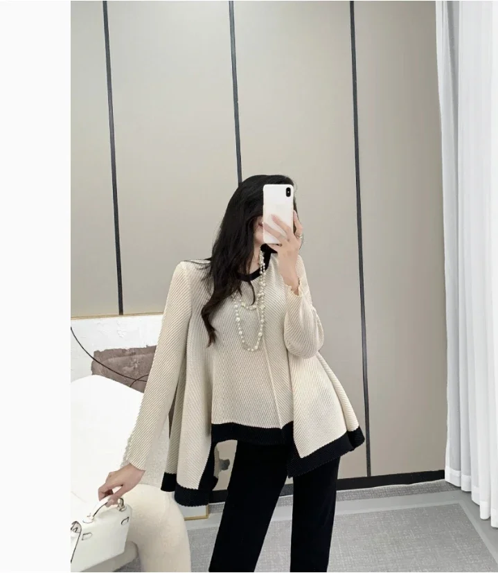 

Miyake плиссированный полосатый плиссированный топ в виде рыбьей чешуи для женщин, новинка 2025, модная повседневная футболка с круглым вырезом и длинными рукавами для женщин