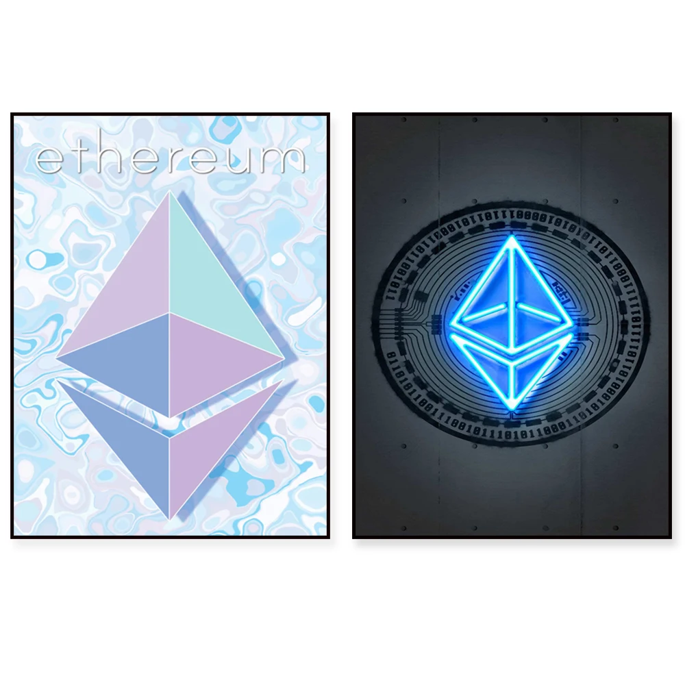 Ethereum – pièce de crypto-monnaie furturistique, toile Fan Art ethereum hodl, impression artistique, cadeau ethereum