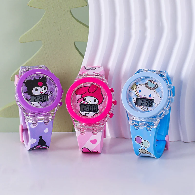 Cute Pink Hello Kitty Kids Watches with Light-Up Fashion Silicone Strap Girls Watch Children Boys Student Quartz Clock Gift