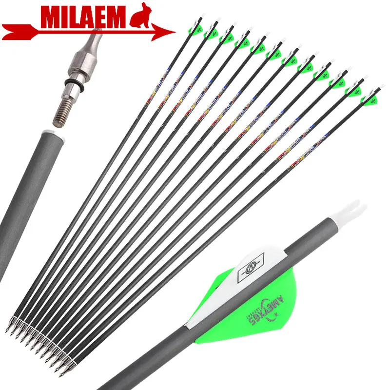 

6/12pcs 31 Inch Archery Pure Carbon Arrow Spine 250-600 ID6.2mm OD7.8mm 100Gr Arrow Point 2inch Rubber Vanes Hunting Accessories