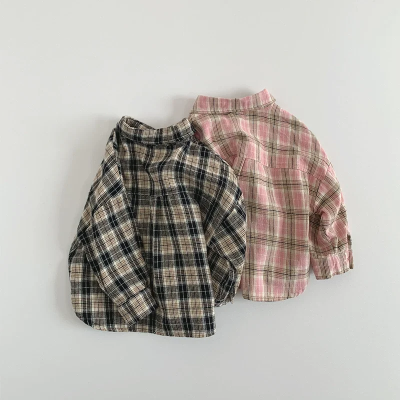 Abbigliamento per bambini Camicia scozzese per ragazzi e ragazze 2025 Primavera Autunno Stile coreano 1-6 anni Camicie a maniche lunghe casual larghe per bambini