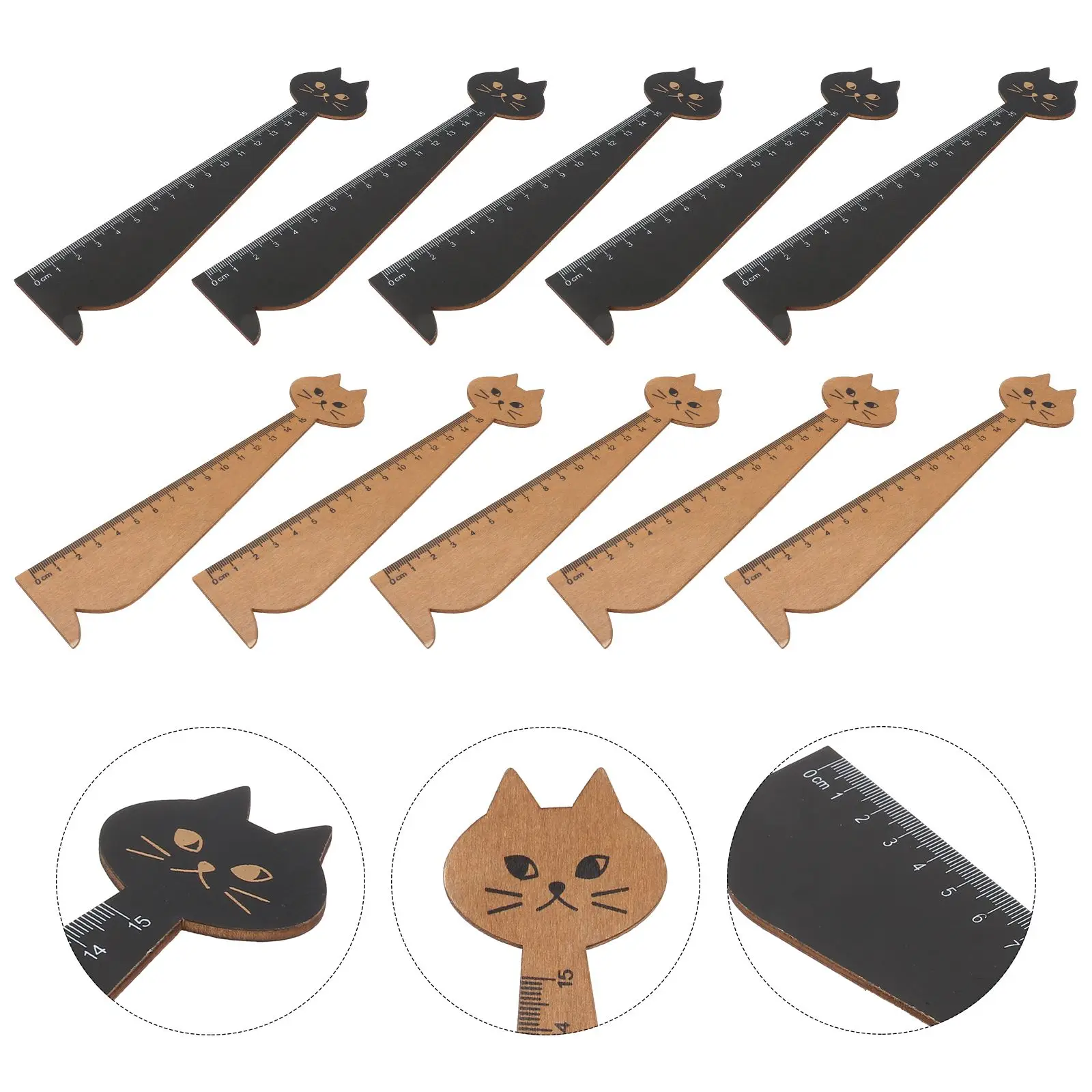10 Pcs Wooden Ruler Cartoon Cat Design Clear Accurate Scales Learning Tool For School Office Stationery Gift Handwriting