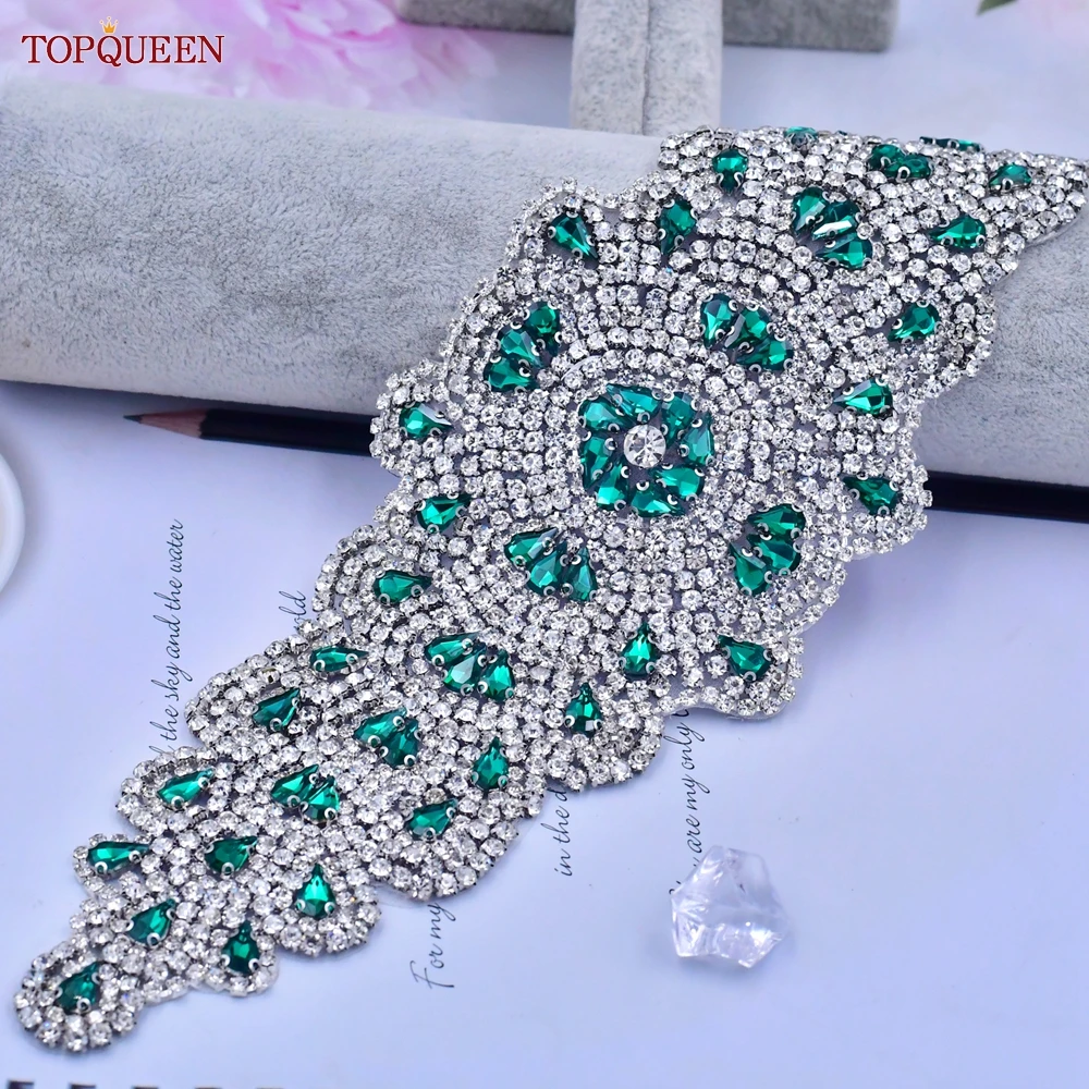 TOPQUEEN S88 Bridal Belt Green Rhinestones Diamond Women Decorative Wedding Party Evening Dress Gown Accessories Female Sparkly