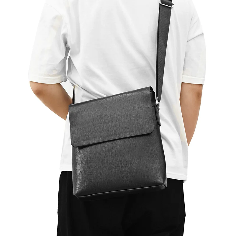 Bolso de mensajero de cuero negro de diseñador para hombres, bolsos cruzados casuales, bolso masculino de moda, bolso de hombro diario