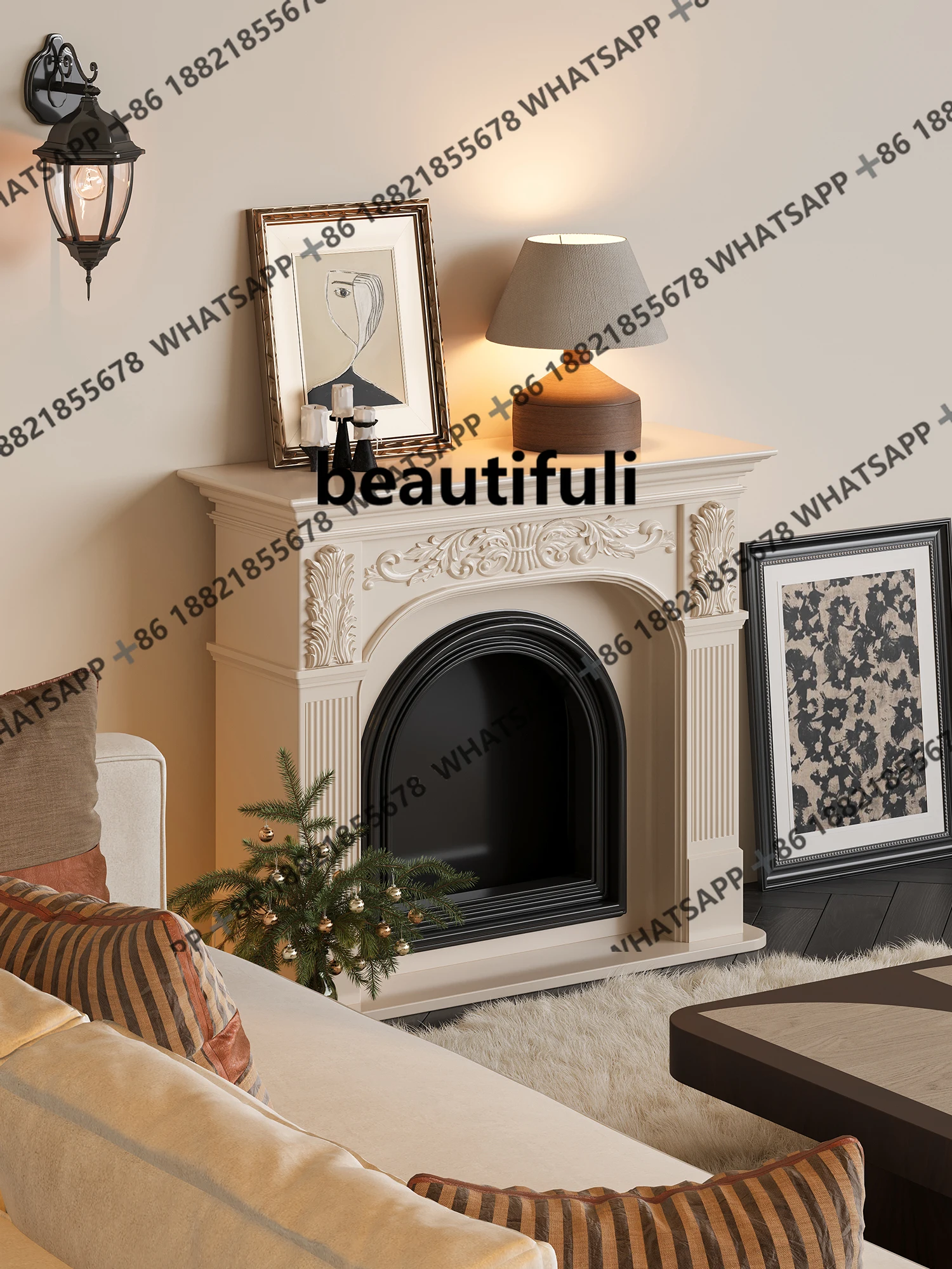 

French retro solid wood carving flower bedside table American country living room entrance decorative cabinet