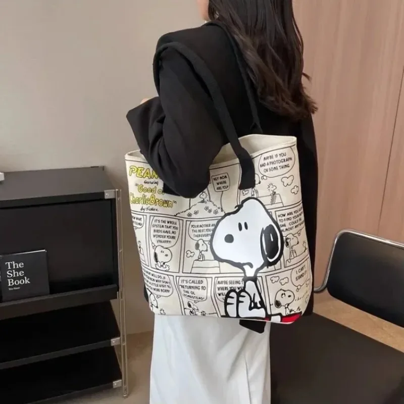 Snoopy Canvas Tutorial Bag Kawaii Cartoon High Capacity Handbag Cute Versatile Shoulder Tote Bag Girls Birthday Festival Gifts