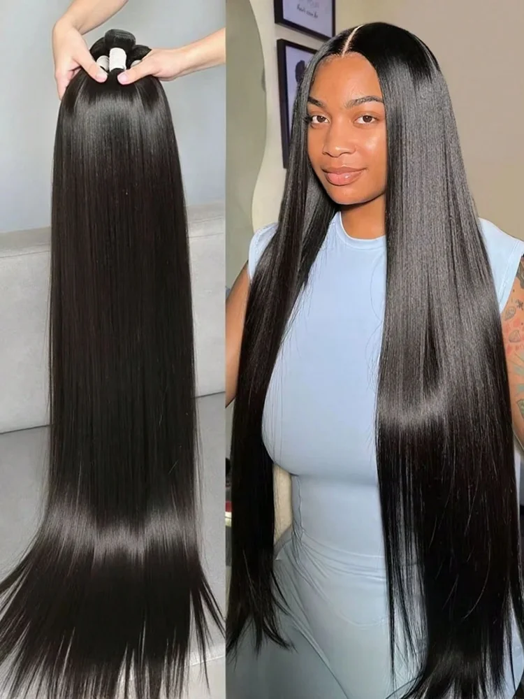 40 42 дюйма, прямые пучки человеческих волос, 1/3/4 шт., наращивание человеческих волос с двойным утком, бразильские волосы Remy для женщин, полная голова