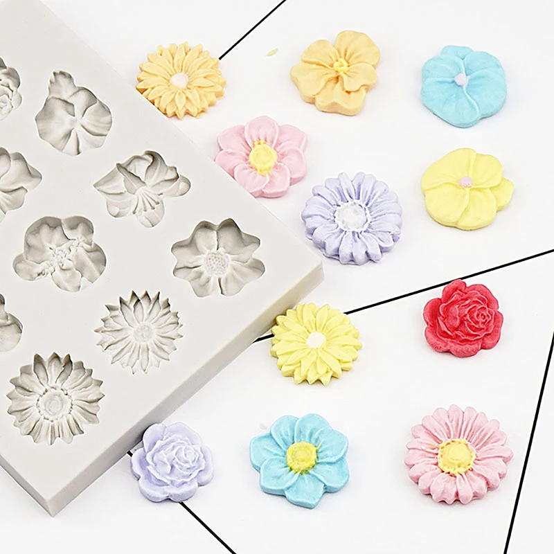 Different Flower Shape Silicone Mold DIY Home Cake Kitchen Decoration Chocolate 3D Mould Tools Silicone Molds For Baking