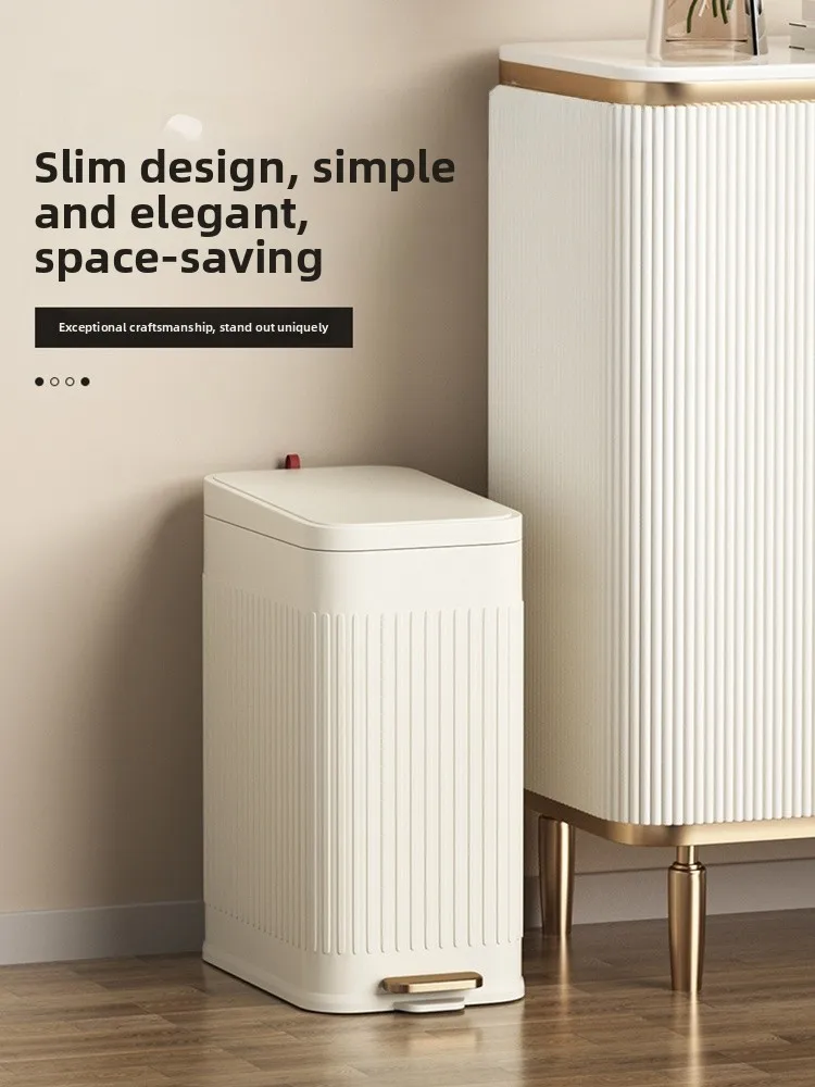 

Stainless Steel Foot Pedal Trash Can 15L Capacity Long Shape Body Aromatherapy Cover Household Luxury Toilet Bathroom