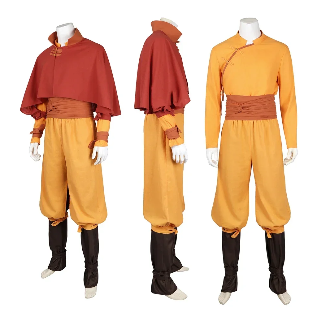 Aang Cosplay Costume Red Cloak Top Pants Shoes Set Avatar The Last Airbender Outfits Men Halloween Carnival Suit Custom Made