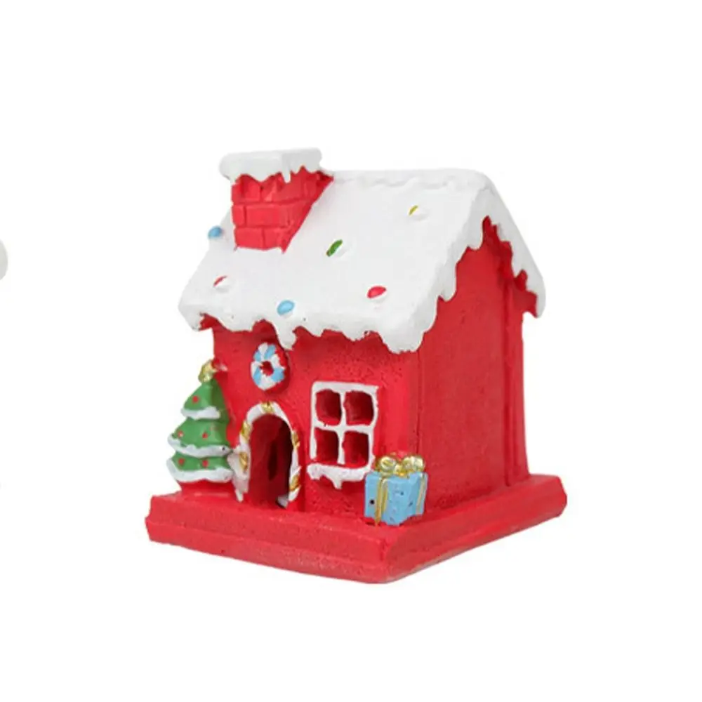 

Cartoon Luminous Christmas House Ornaments Resin Handmade Christmas House Statue Festival 3D Christmas Miniature Cookie House