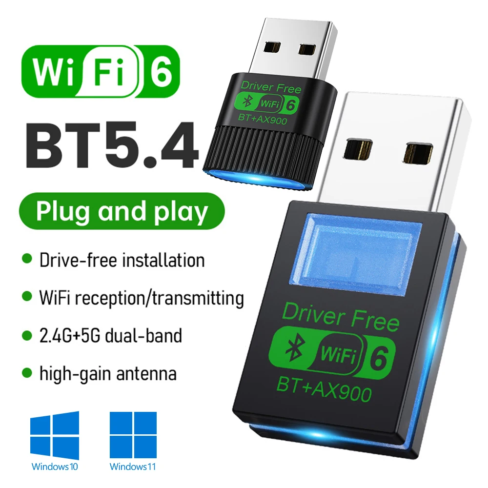 Olaf AX900 USB WiFi6 Bluetooth 5.4 Adapter 2in1 Dual Band 2.4G&5GHz USB Network Wireless WiFi Receiver Driver Free For Win 10/11