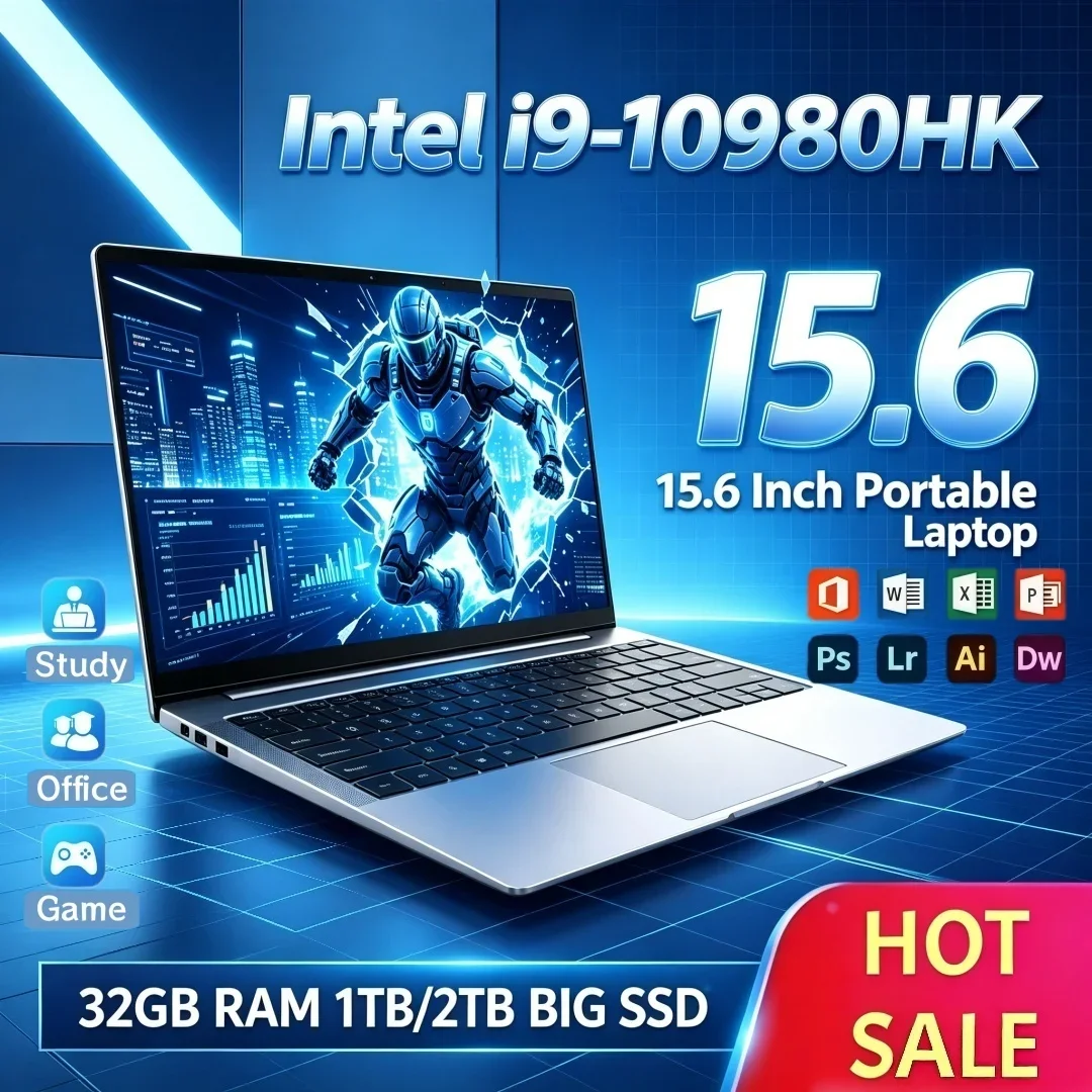 Laptop Intel i9-10980HK 15.6 Inch Portable Smooth Office Study 16GB/32GB RAM Windows11 1/2TB Large SSD Slim 2026