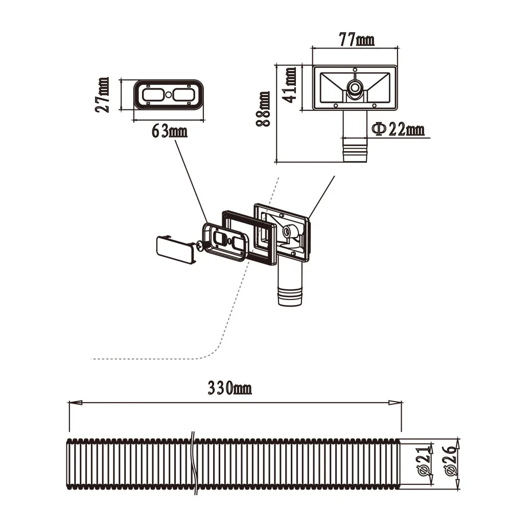 Talea  Square shape Sink Anti-overflow Device Sink Overflow Pipe for Kitchen  Sink