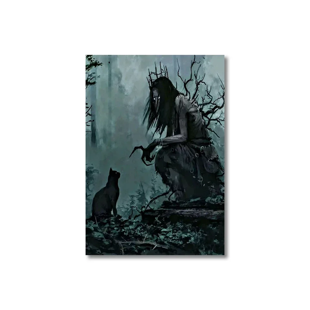 Dark Academia Gothic Witch Demon Crow Magic World Canvas Painting Wall Art Poster Print for Living Room Home Decor Gift - view 5