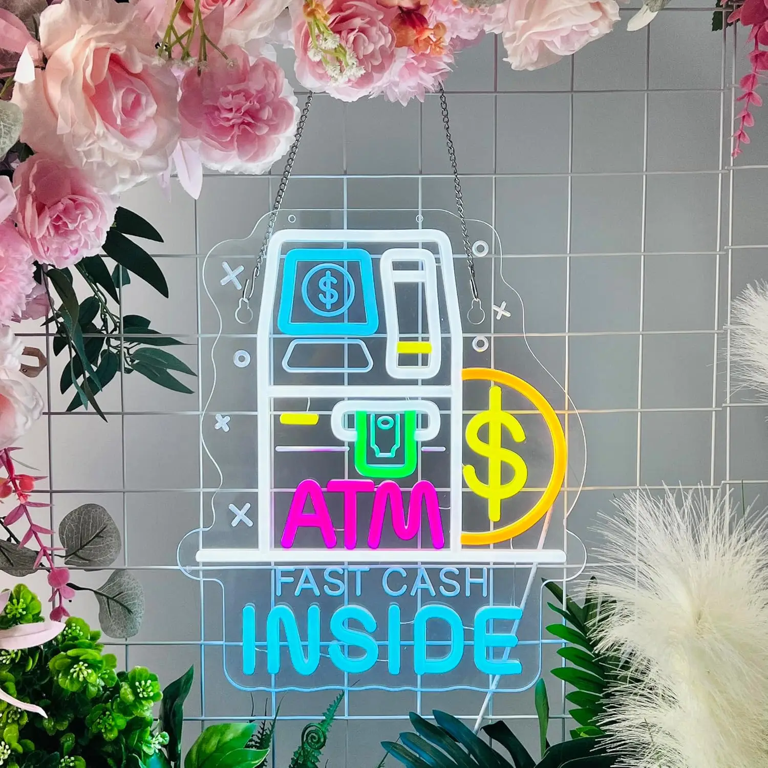 ATM Inside Neon Sign LED Hanging Neon Light Sign for Business Restaurant Retail Shop 24-Hour Store Gas Station Decor Dimmable