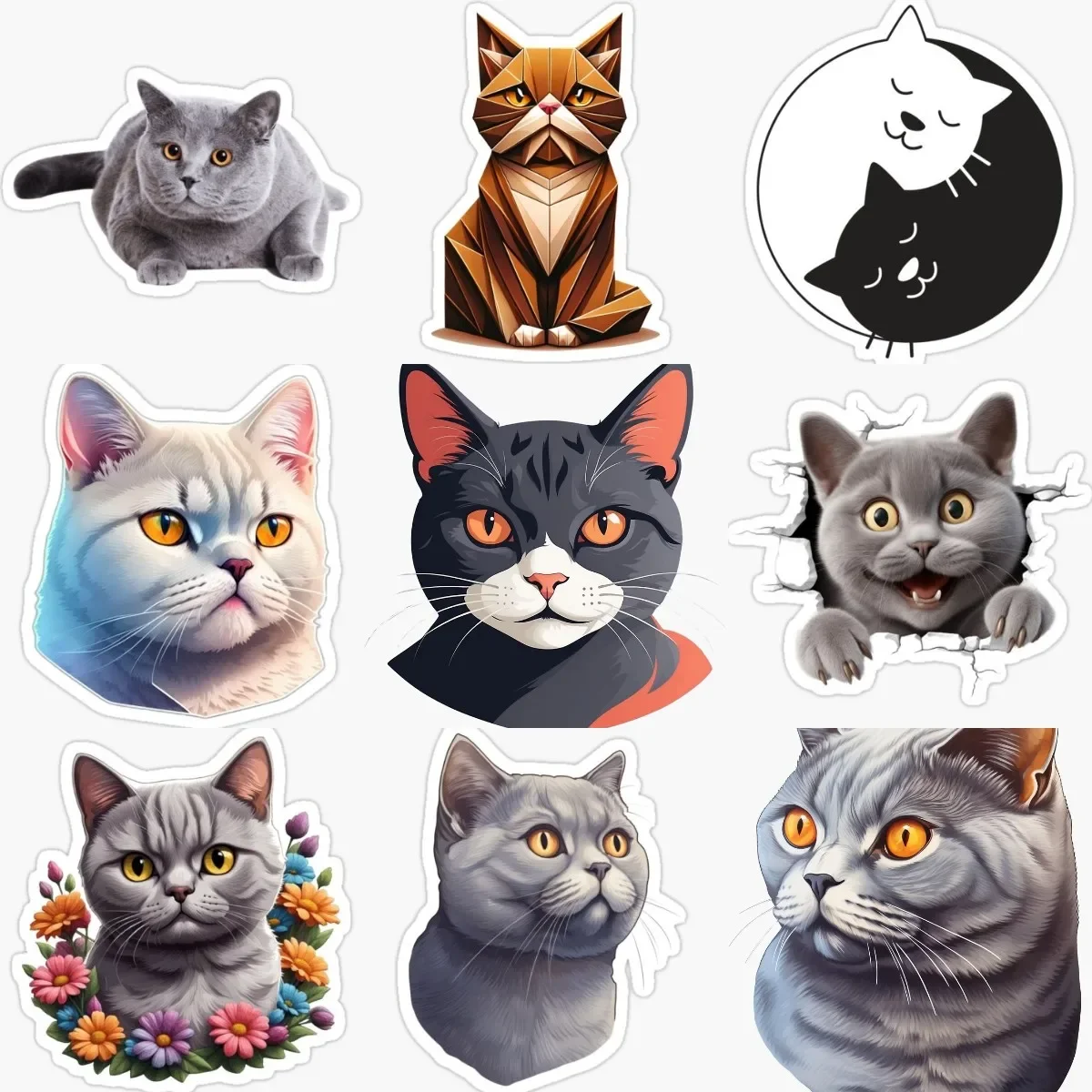 

Cute British Shorthair Cat Pets PVC Sticker Decorate for Car Van Door Wall Window Helmet Bicycle Bumper Decal Accessories