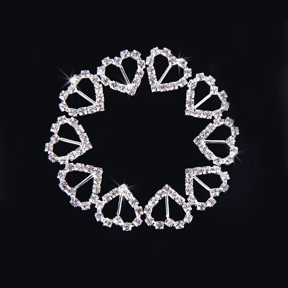 

10pcs Heart Rhinestone Buckle Silver Plated Iron Slider For Diy Wedding Decor Hair Bows Scrapbooks Gift Box Craft