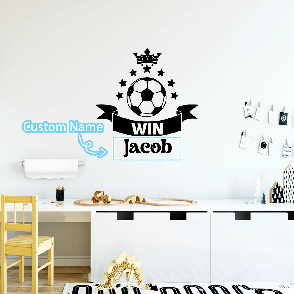 1PC Fashion Soccer Crown Customized Text Name Wall Stickers Vinyl Art Decals For Living Room Decor Vinyl Mural Decal