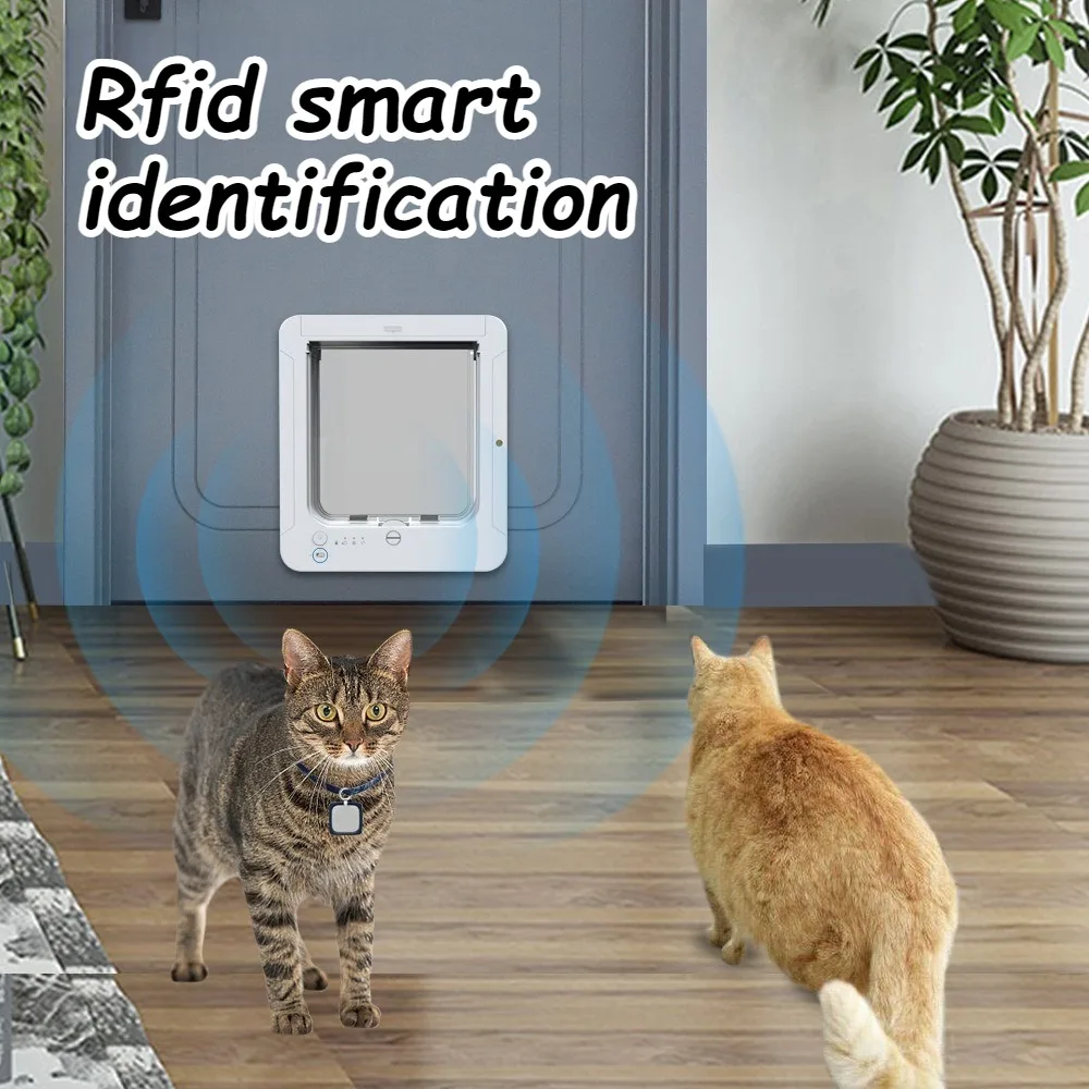 Cat Door RFID Sensing Intelligence Controllable Entry and Exit Direction 4 Locking Ways Pet Door Sensitive Identification