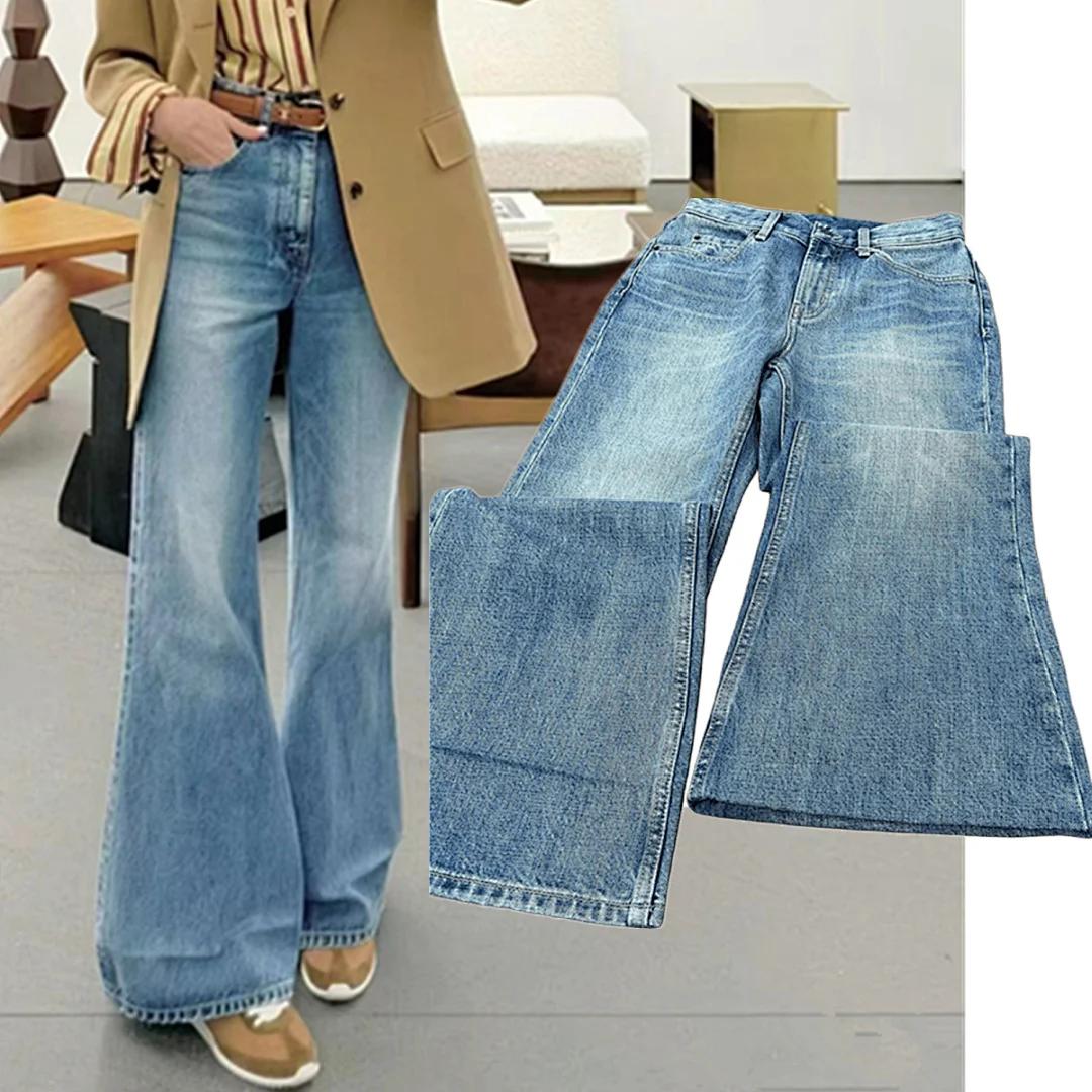 

Maxdutti French Minimalist Spring/Summer High Waist Women's Jeans Woman Clothes Light Blue Stereoscopic Women's Denim Pants