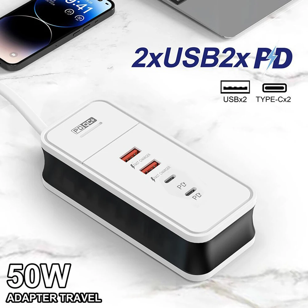 Elough Power supply multi head universal plug PD12W fast charging mini intelligent plug Type-c+USB 4 in 1plug EU/US standards