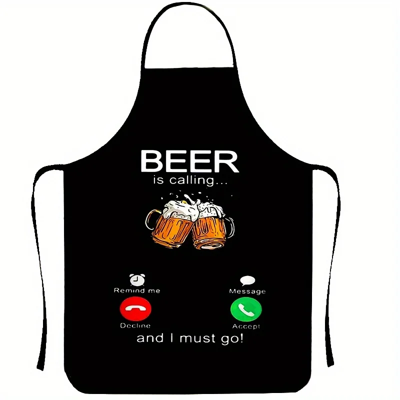 1pc 2D Beer Is Calling Themed Apron, Beer Mug Pattern Polyester Apron, Adjustable Tie, Washable Reusable for Cooking, Gardening