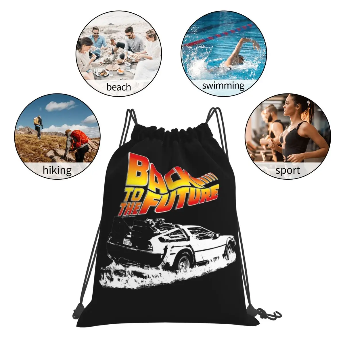 Retro Back To The Future Backpacks Portable Drawstring Bags Shoes Bag Book Bags for Travel Students view 5