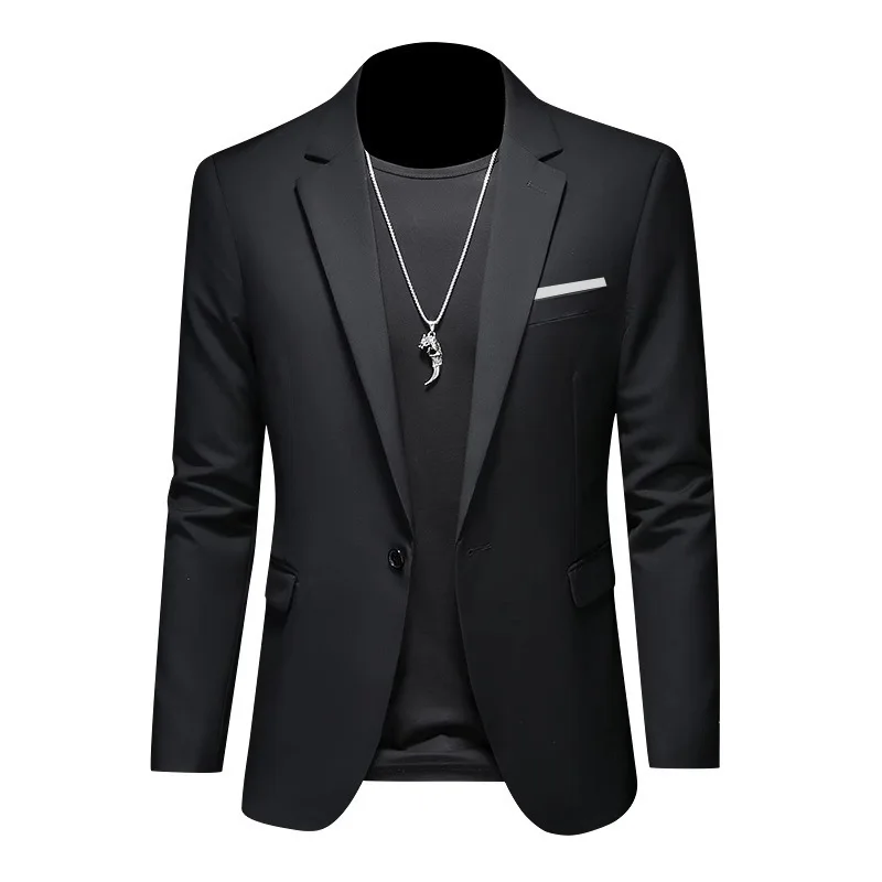 Herren Einknopf-Blazer in Unifarbe, Schlanke Koreanische Formelle Anzugjacke, Hochzeits-, Party-, Abend-Smoking, Übergrößen – Detail 5