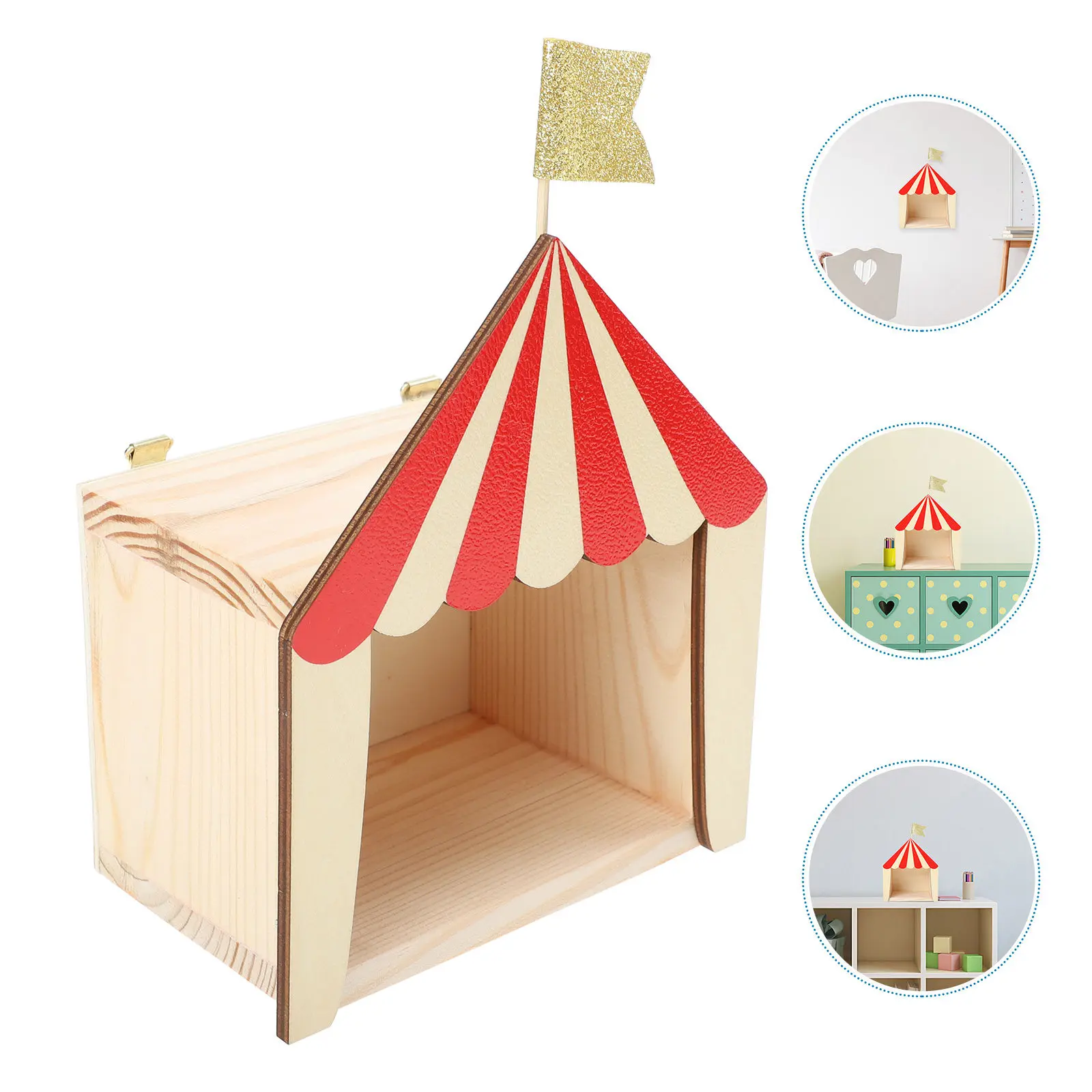 サーカスキャビンハウスオーナメント木製ウォールシェルフ子供部屋の装飾用サーカスハウスデコレーション収納ディスプレイスタンド