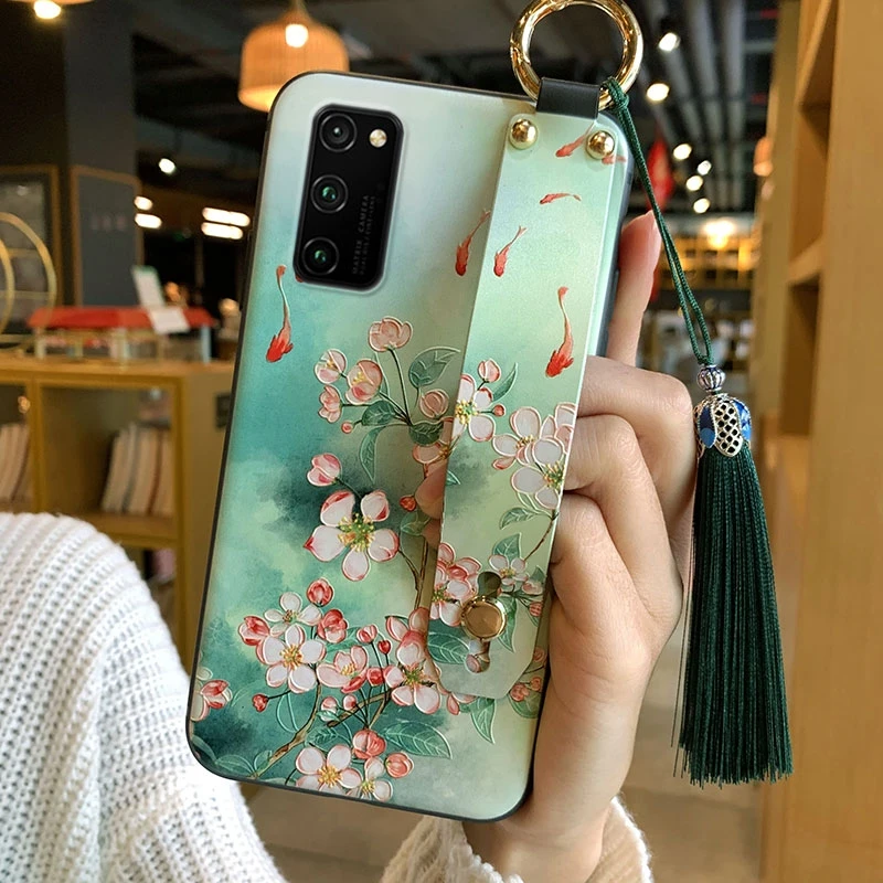 for Huawei P50 P40 P30 P20 Pro Lite Mate 40 30 Honor 50 30i Nova 5T 7i Case Embossed Hand Strap Holder Tassel Soft Cover Funda