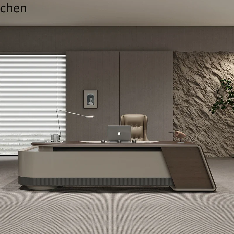 straight-grain walnut leather high-end chairperson's office boss's desk