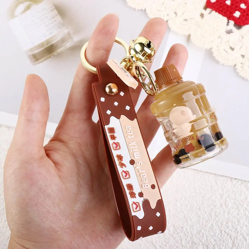 Ornament Key Chain Acrylic Pearl Milk Tea Cup Milk Tea Bottle Keyring Milk Tea Cup Bear Keychain Liquid Oil Keyring Bag Pendant