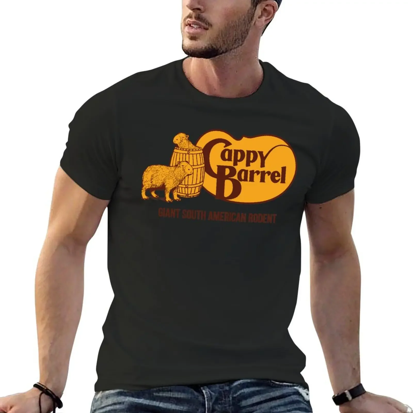 Cappy Barrel; capybara country store logo , T-Shirt customizeds graphic t shirt vintage anime t shirts black t shirts for men