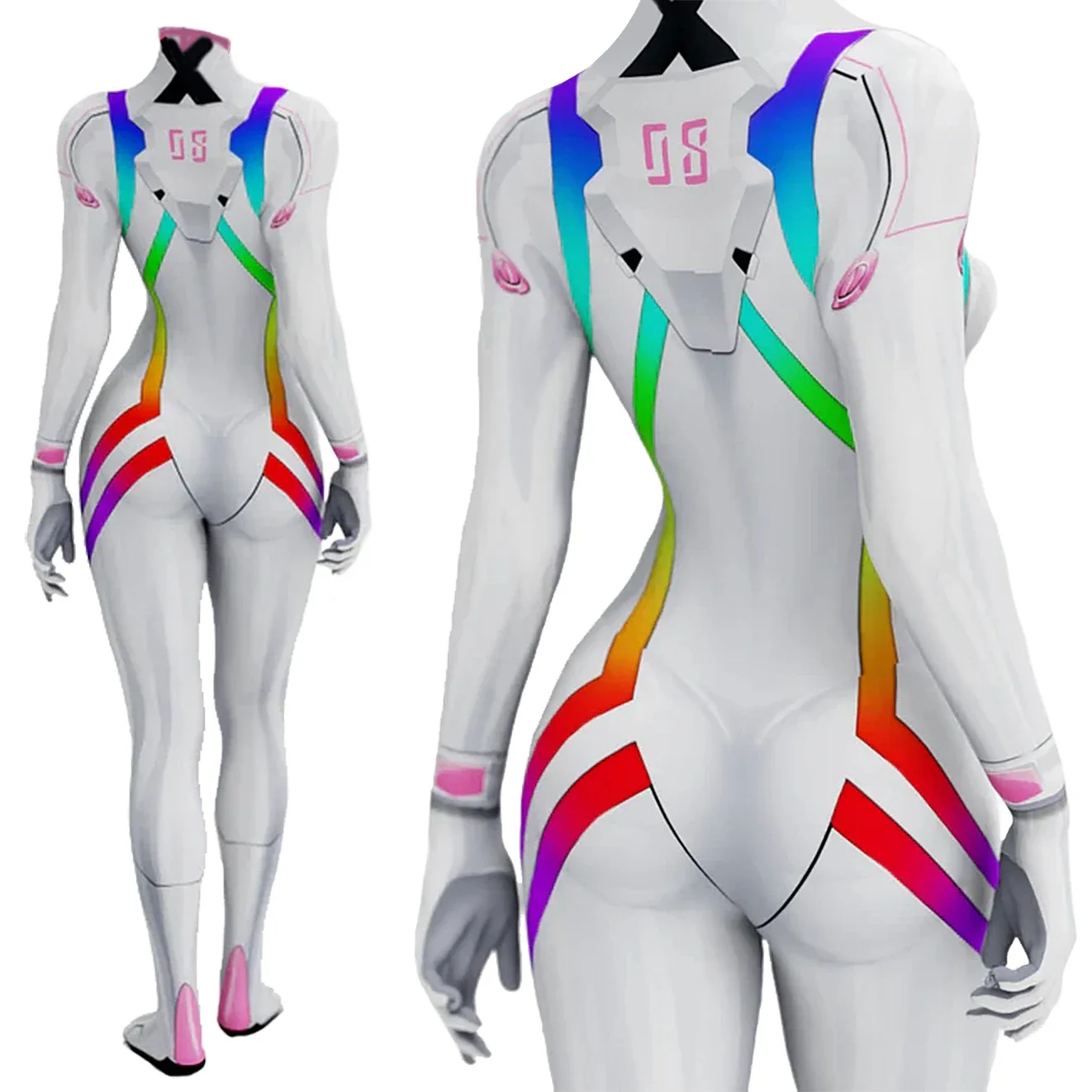 Eva 02 Frau Cosplay Kostüm Superhelden weibliche Mädchen Bodysuit Catsuit 3d gedruckt Regenbogen Spandex Zentai Outfit Halloween Kostüm