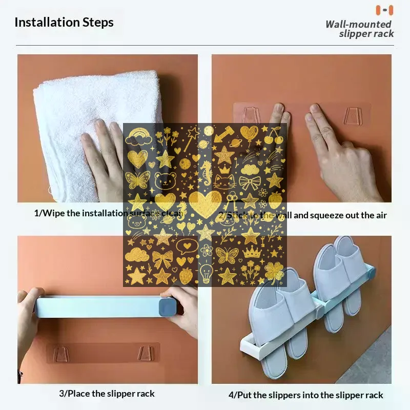 Bathroom Slipper Shelf No Punching Wall Mounted One Piece Shoe Rack Space Saving Shelf Bathroom Hanging
