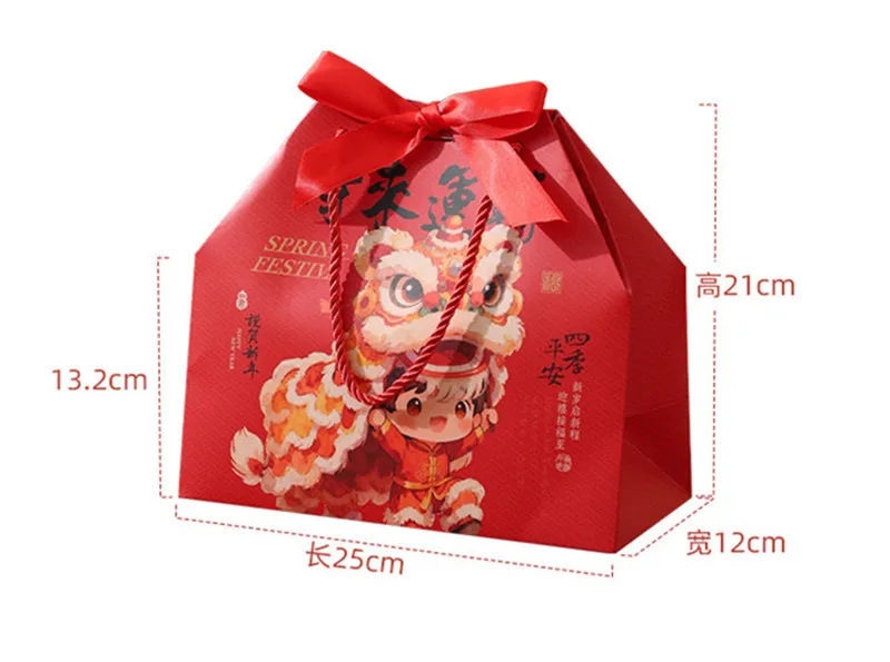 5 Stücke 2026 Pferd Neujahr Backen Schneeflocke Tote Papier Handtaschen Süßigkeiten Snack Party Geschenk Leere Box – Detail 6