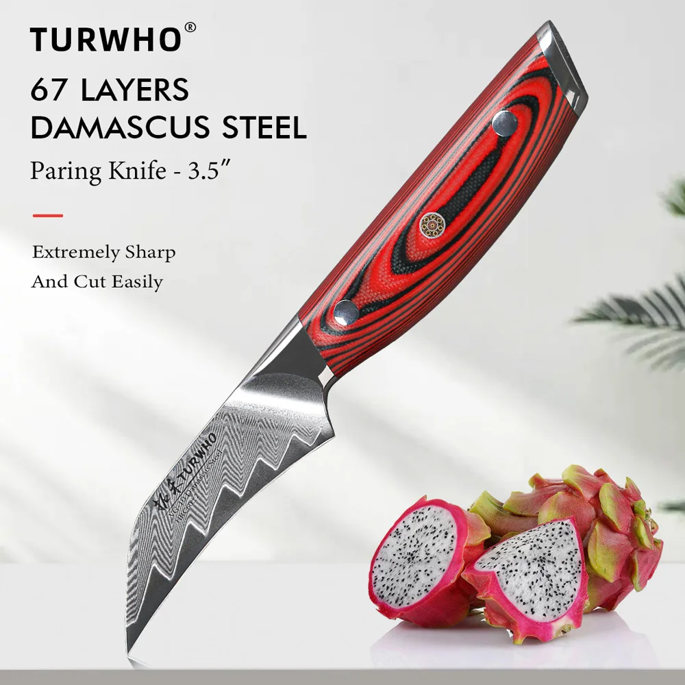 TURWHO 3.5 "nóż do obierania 67 warstw stal damasceńska profesjonalne noże kuchenne Shap Chef narzędzie do warzyw obieranie nóż do owoców