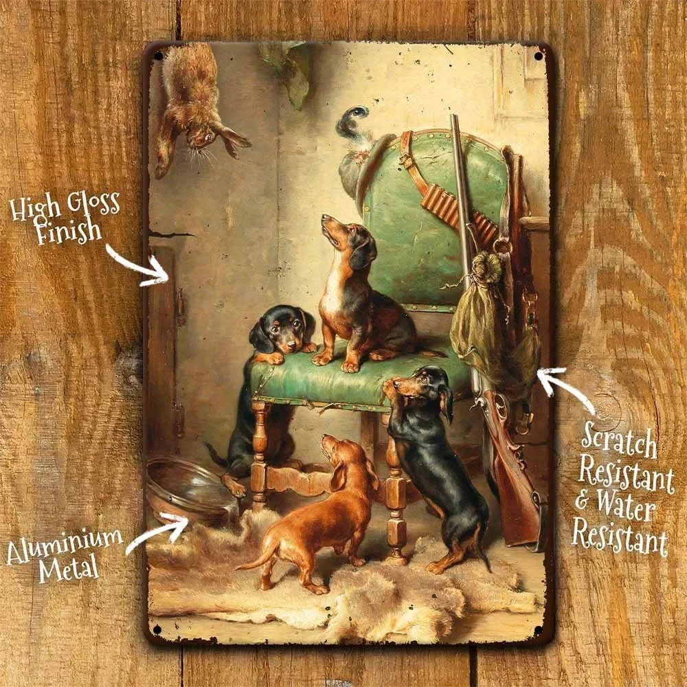 Vintage Beagle Hunting Scene Metal Sign Wall Art, , Rustic Home Decor for Pet Lovers, No Power Needed, for Christmas, Halloween,