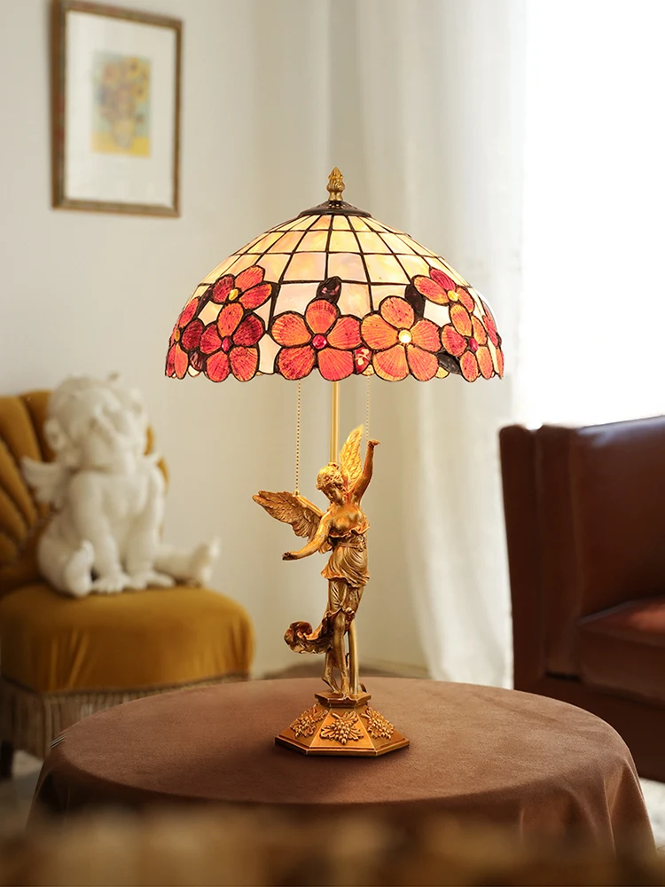 High-end copper retro table lamp American luxury atmosphere living room villa study romantic peacock bedroom bedside table lamp