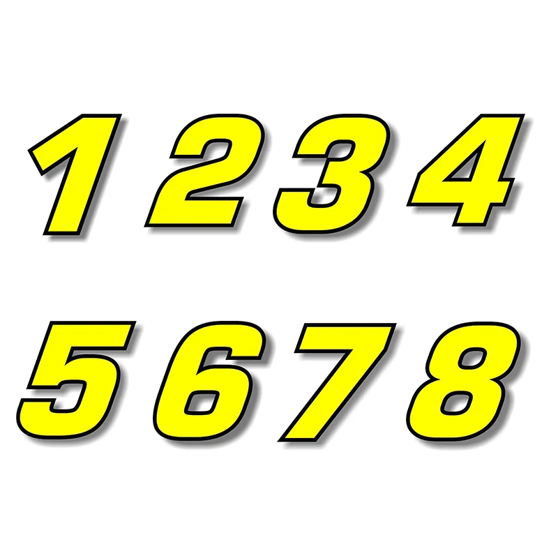 F155# Numbers Yellow with Black Border Vinyl Sticker Graphic Number Car Accessories  Waterproof Motorcycle Helmet