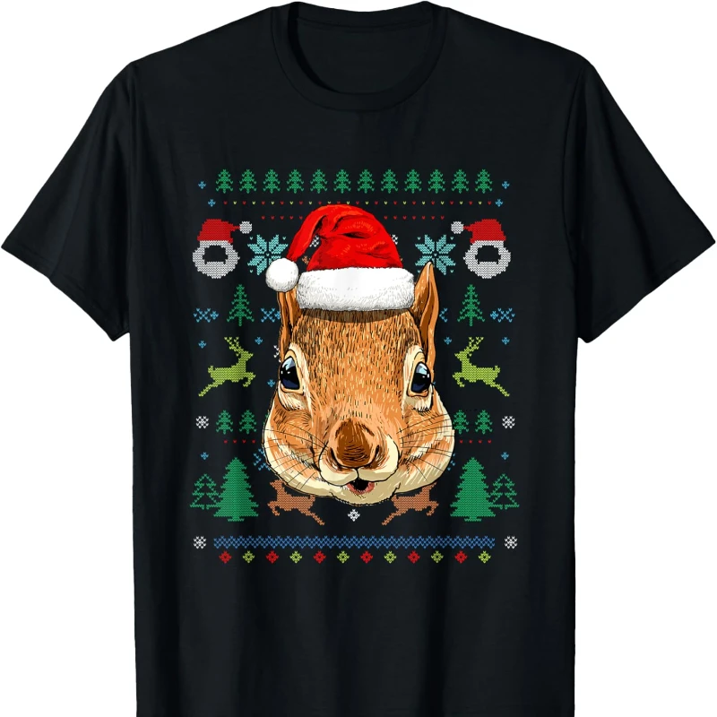 

Новое поступление, уродливая рождественская шляпа Санта-Клауса с белкой, рождественский подарок для мальчиков и девочек, хлопковые свободные футболки высокого качества для отдыха с героями мультфильмов и графикой