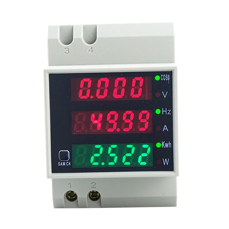 D52-2058 Wattmeter Din Rail Volt Current Meter Power Factor Digital Meter AC80-300V Multi-Function Kwh Hz Meter 0-100A